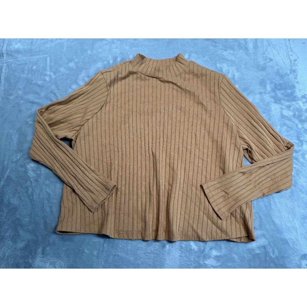 Old Navy Sweater Womens 2X Beige Ribbed Knitted Long Sleeve Mock Neck Pullover